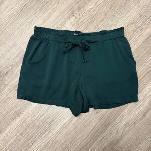 Maurices Womens XL Dark Green Rayon Tie Front Paperbag Waist Pull On Shorts